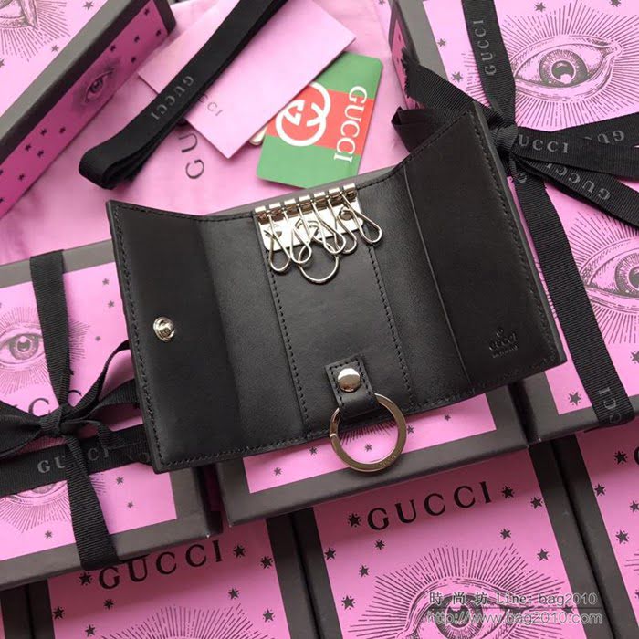 GUCCI古馳 新款 473924黑壓全皮 2018最新款 鑰匙包系列 雙GG壓花鑰匙包  ydgq3485